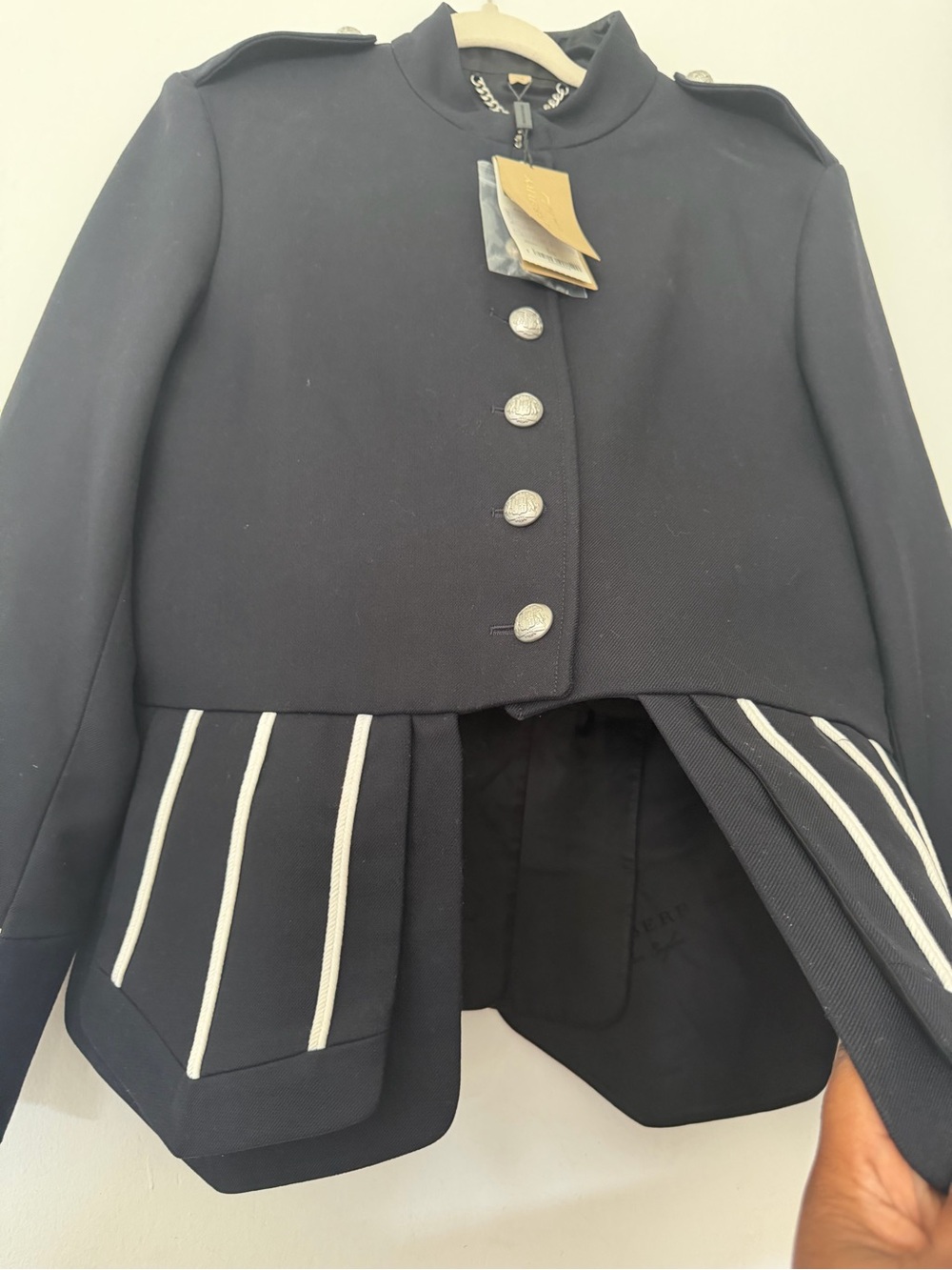 Burberry Women's Black Military-Style Jacket with White Trim - Picture 3 of 13
